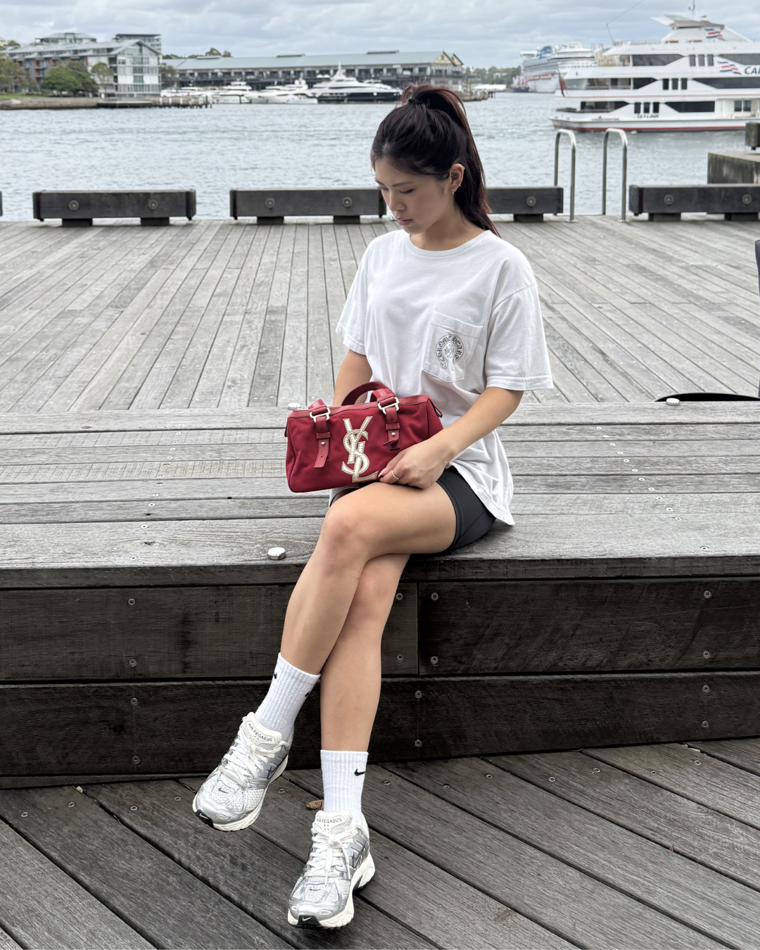 YSL Rive Gauche Red Canvas Tote With Oversized Logo