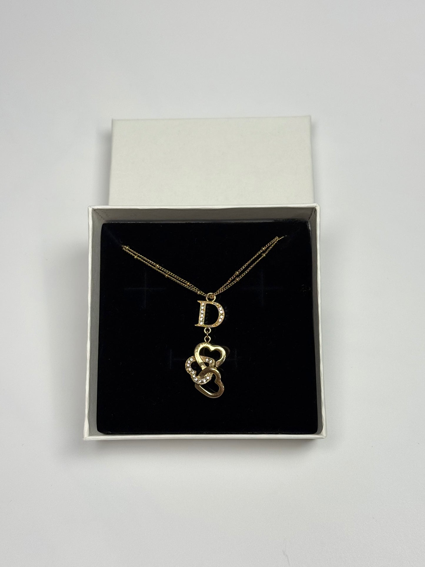 Christian Dior D Heart Motif Rhinestone Necklace