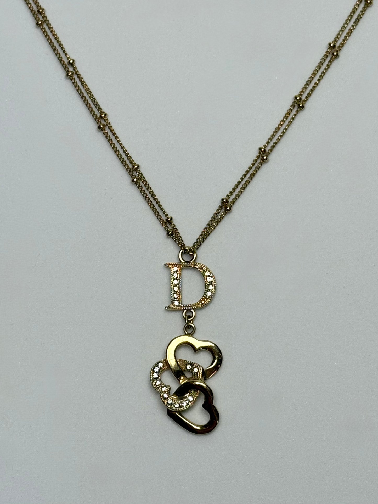 Christian Dior D Heart Motif Rhinestone Necklace