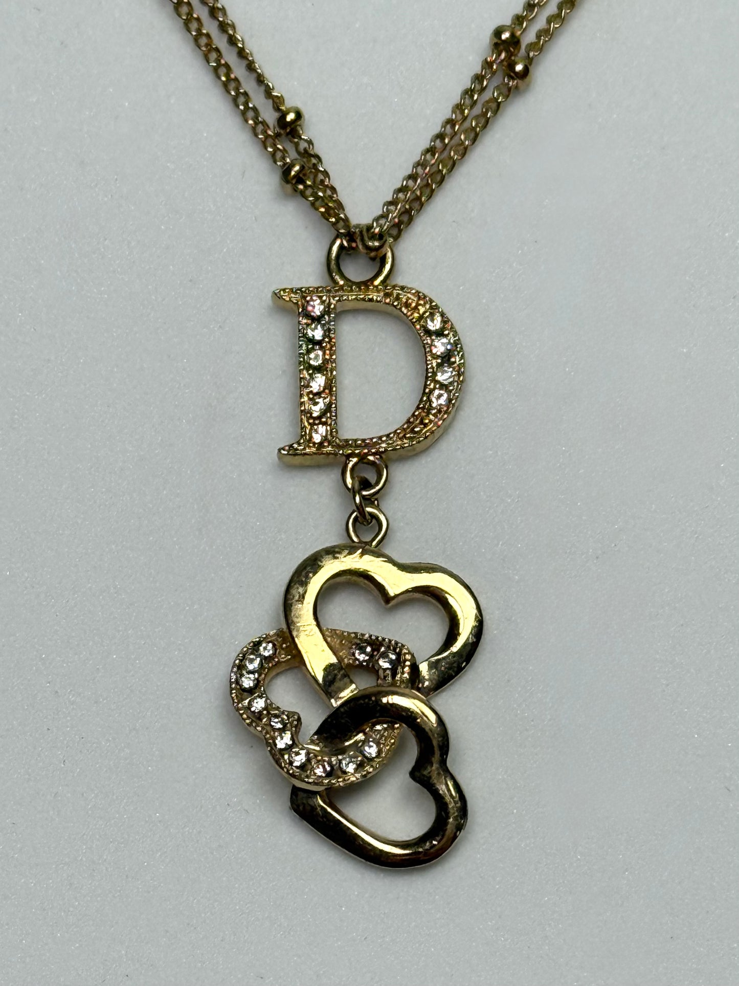 Christian Dior D Heart Motif Rhinestone Necklace