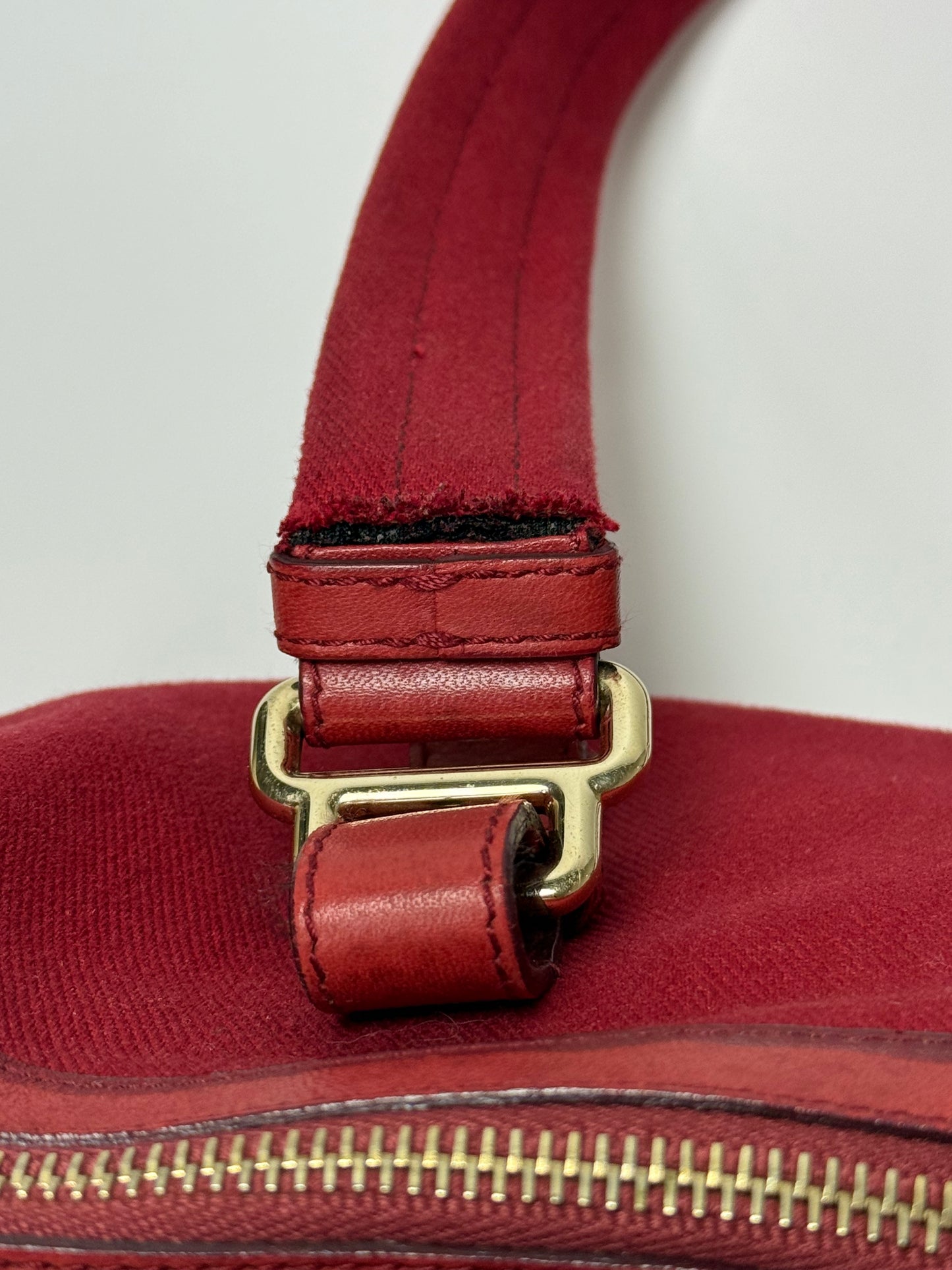 YSL Rive Gauche Red Canvas Tote With Oversized Logo