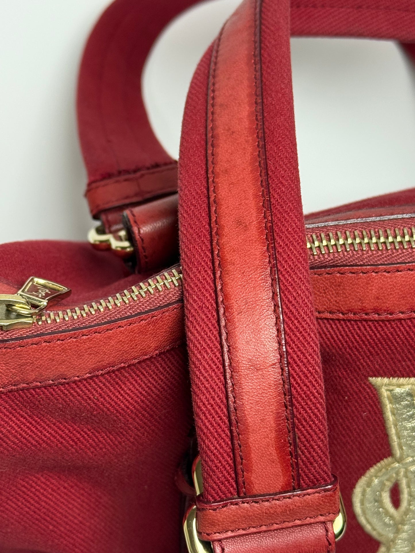 YSL Rive Gauche Red Canvas Tote With Oversized Logo