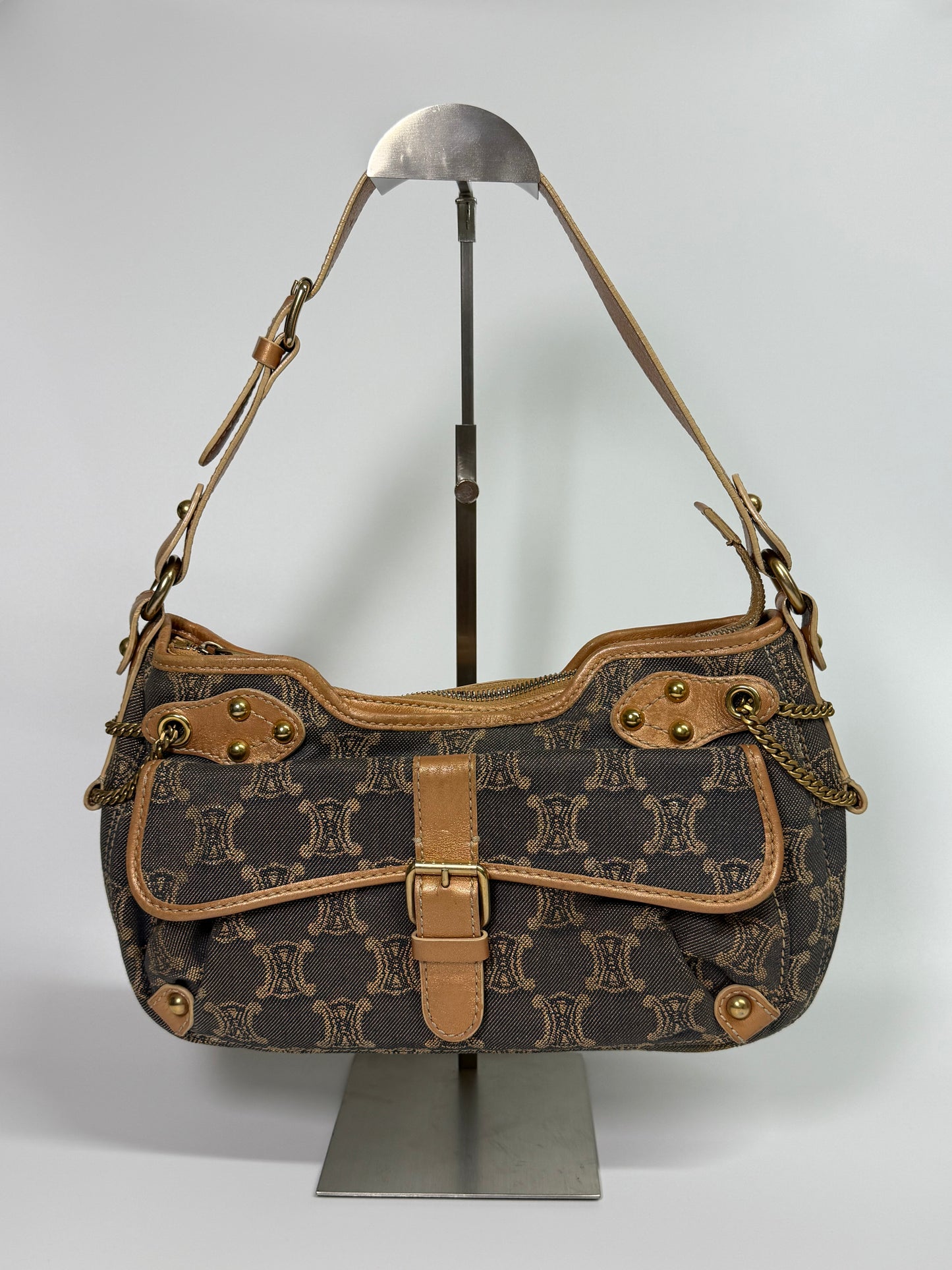 Celine Rose Gold / Blue Macadam Denim Shoulder Bag