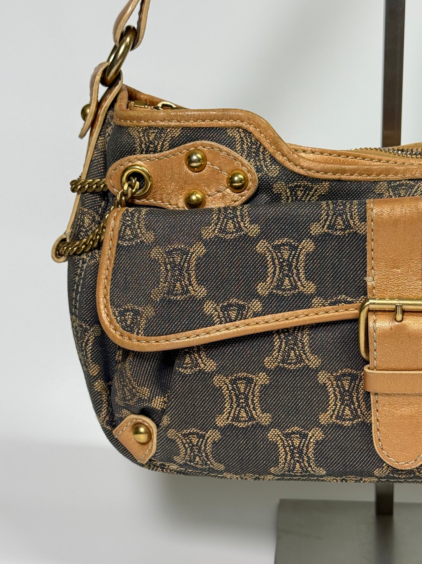 Celine Rose Gold / Blue Macadam Denim Shoulder Bag