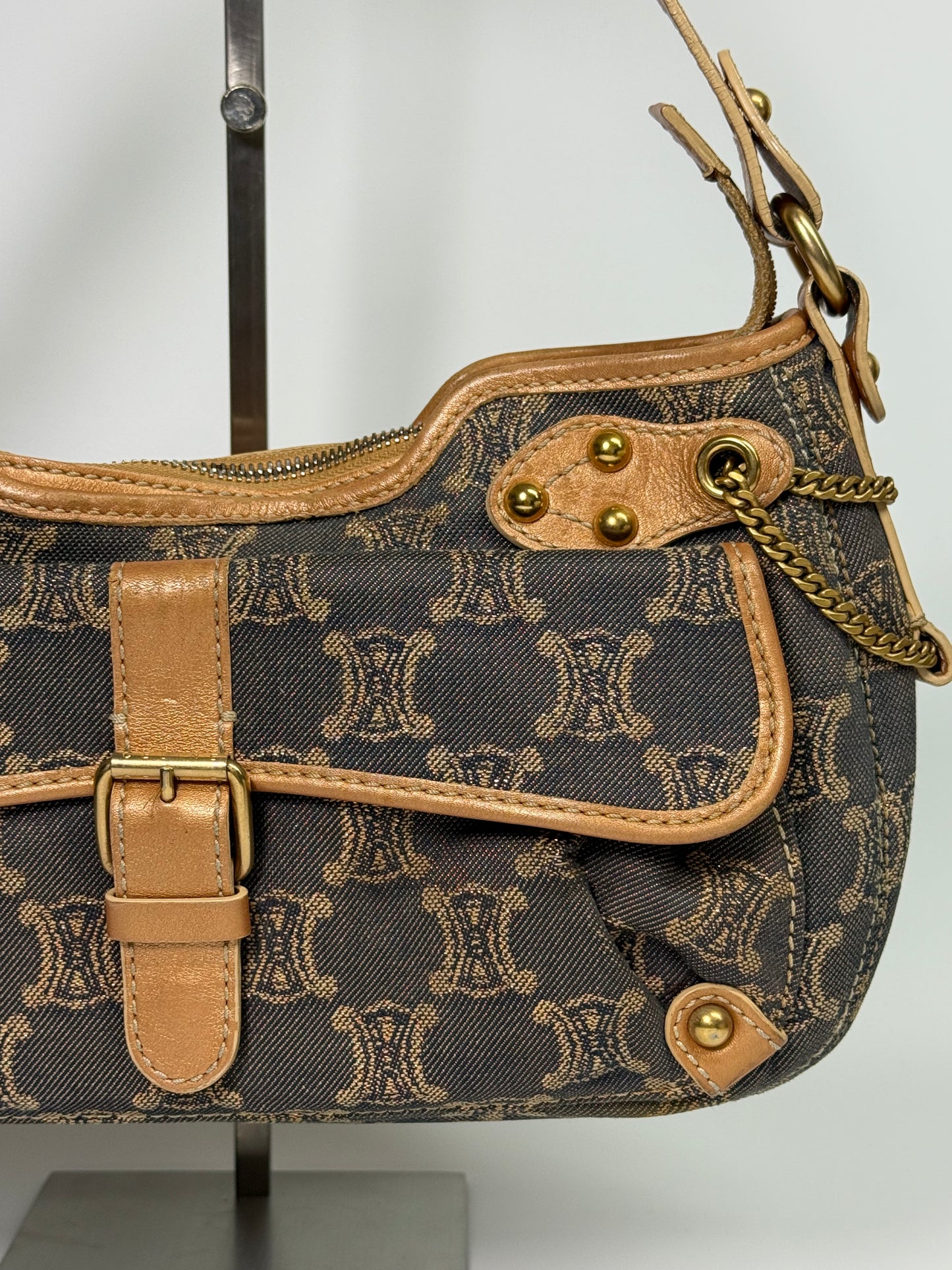 Celine Rose Gold / Blue Macadam Denim Shoulder Bag