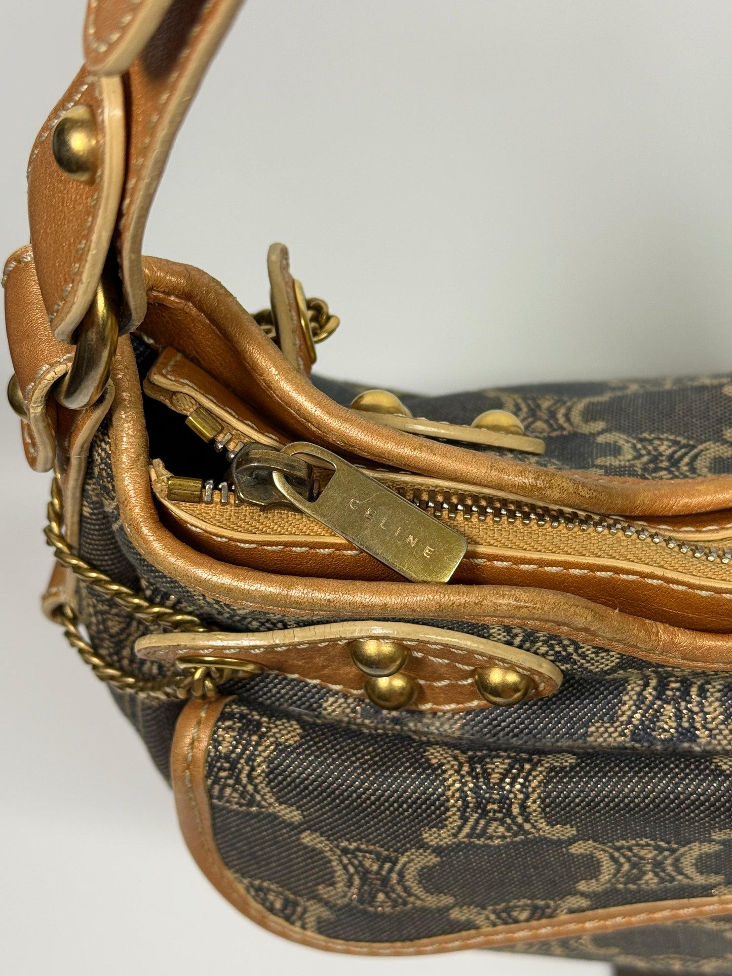 Celine Rose Gold / Blue Macadam Denim Shoulder Bag