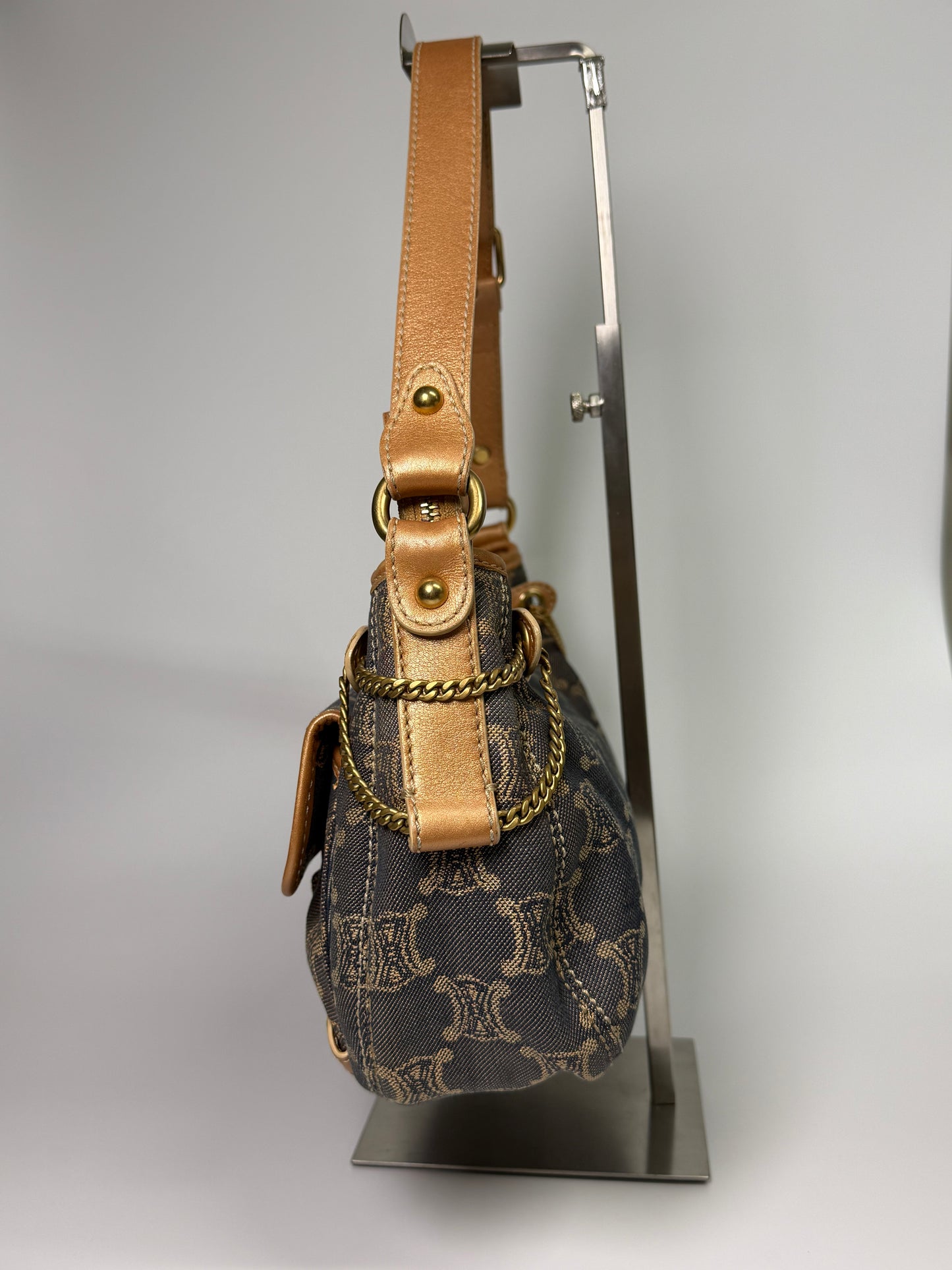 Celine Rose Gold / Blue Macadam Denim Shoulder Bag