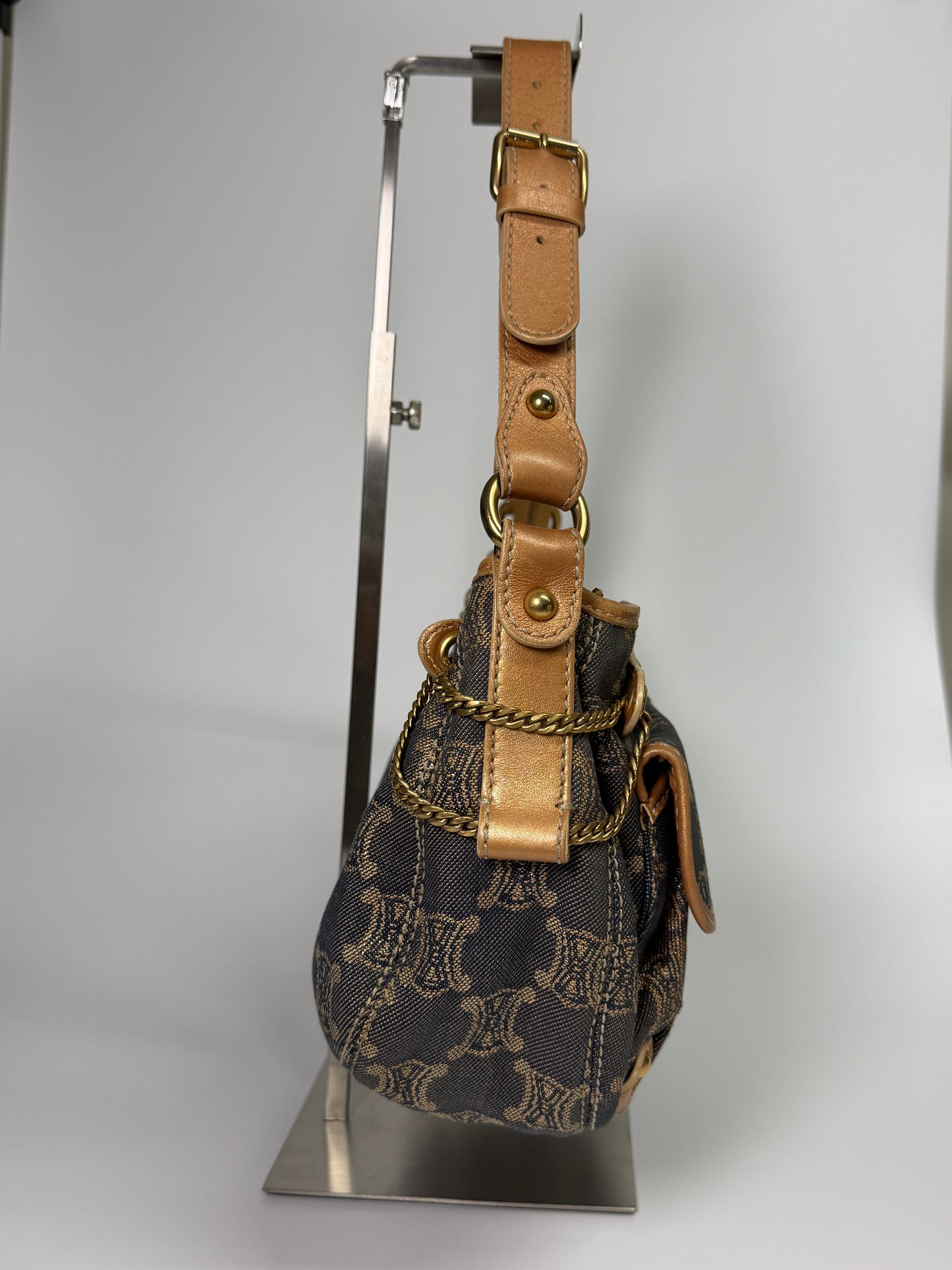 Celine Rose Gold / Blue Macadam Denim Shoulder Bag