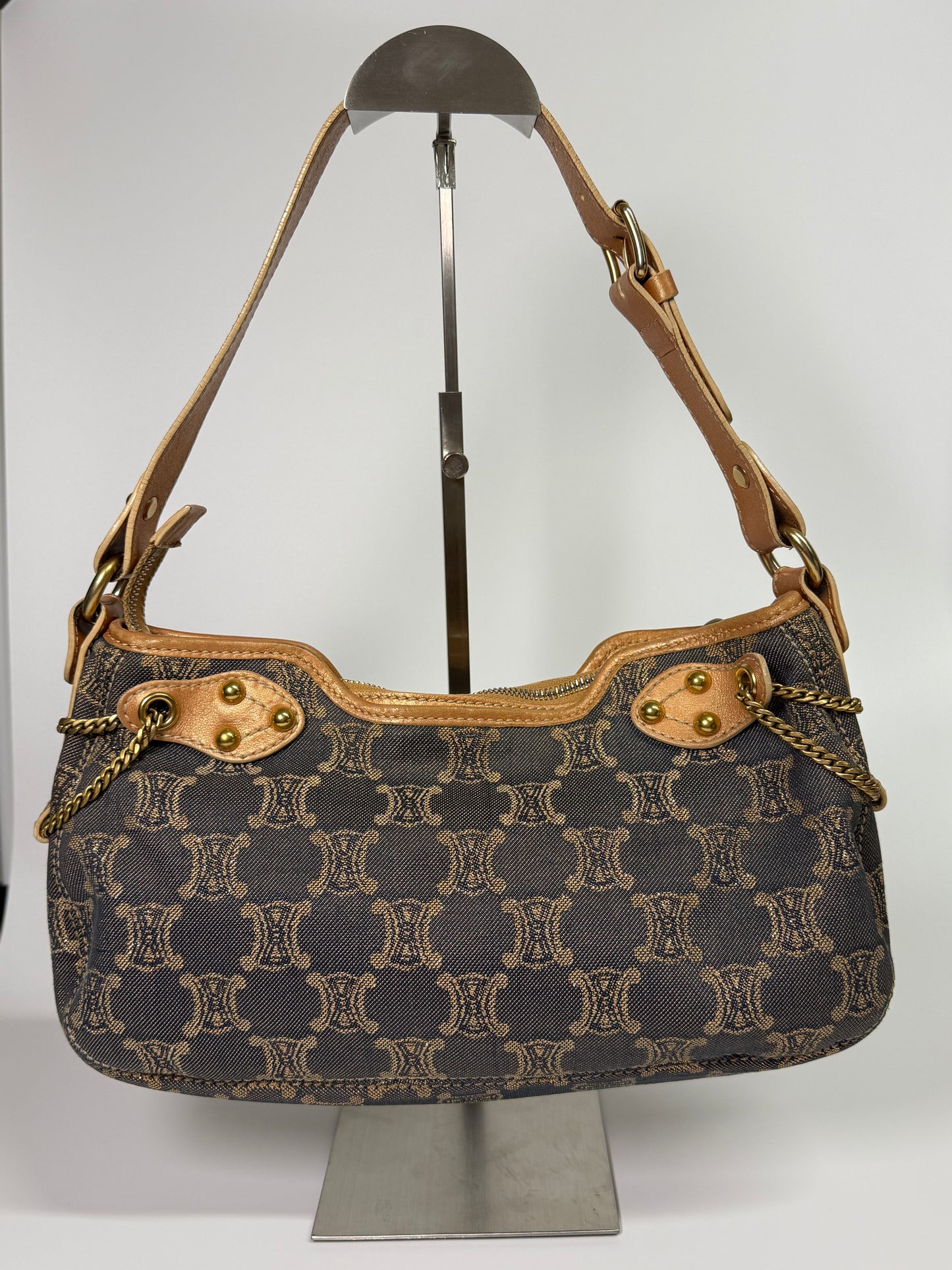 Celine Rose Gold / Blue Macadam Denim Shoulder Bag