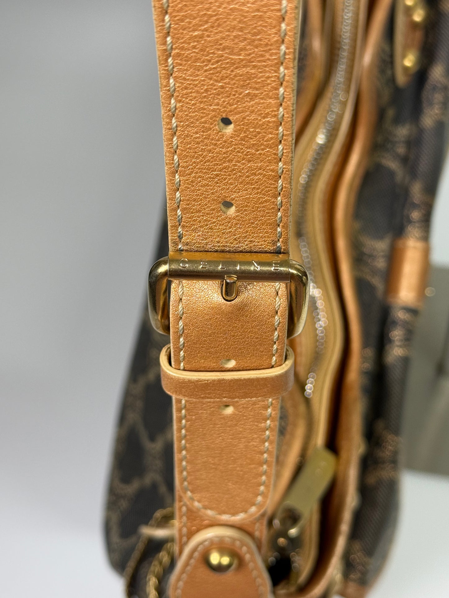Celine Rose Gold / Blue Macadam Denim Shoulder Bag