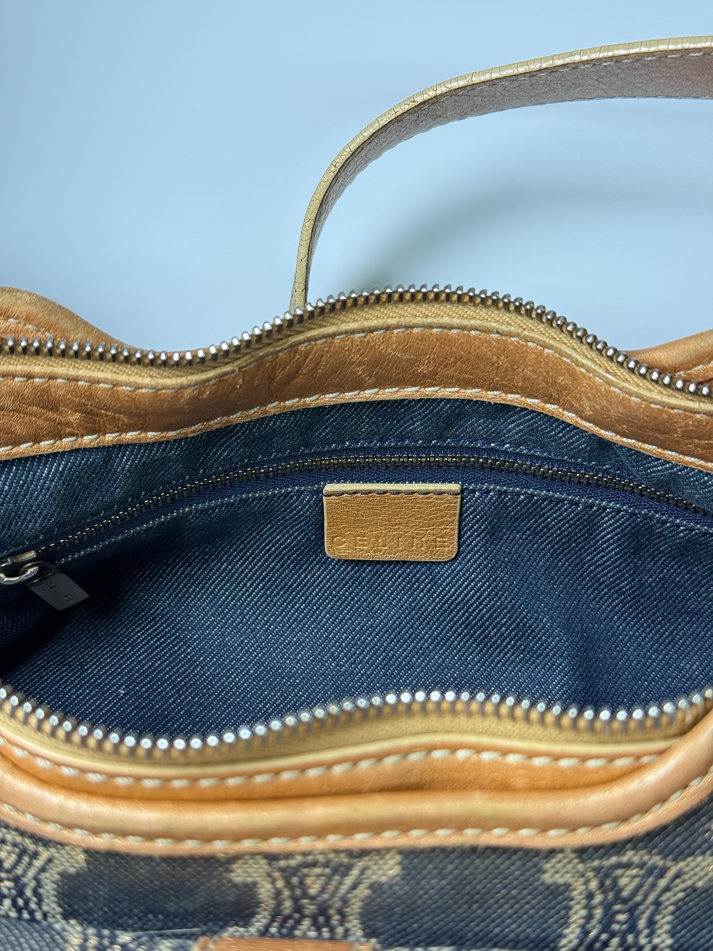 Celine Rose Gold / Blue Macadam Denim Shoulder Bag
