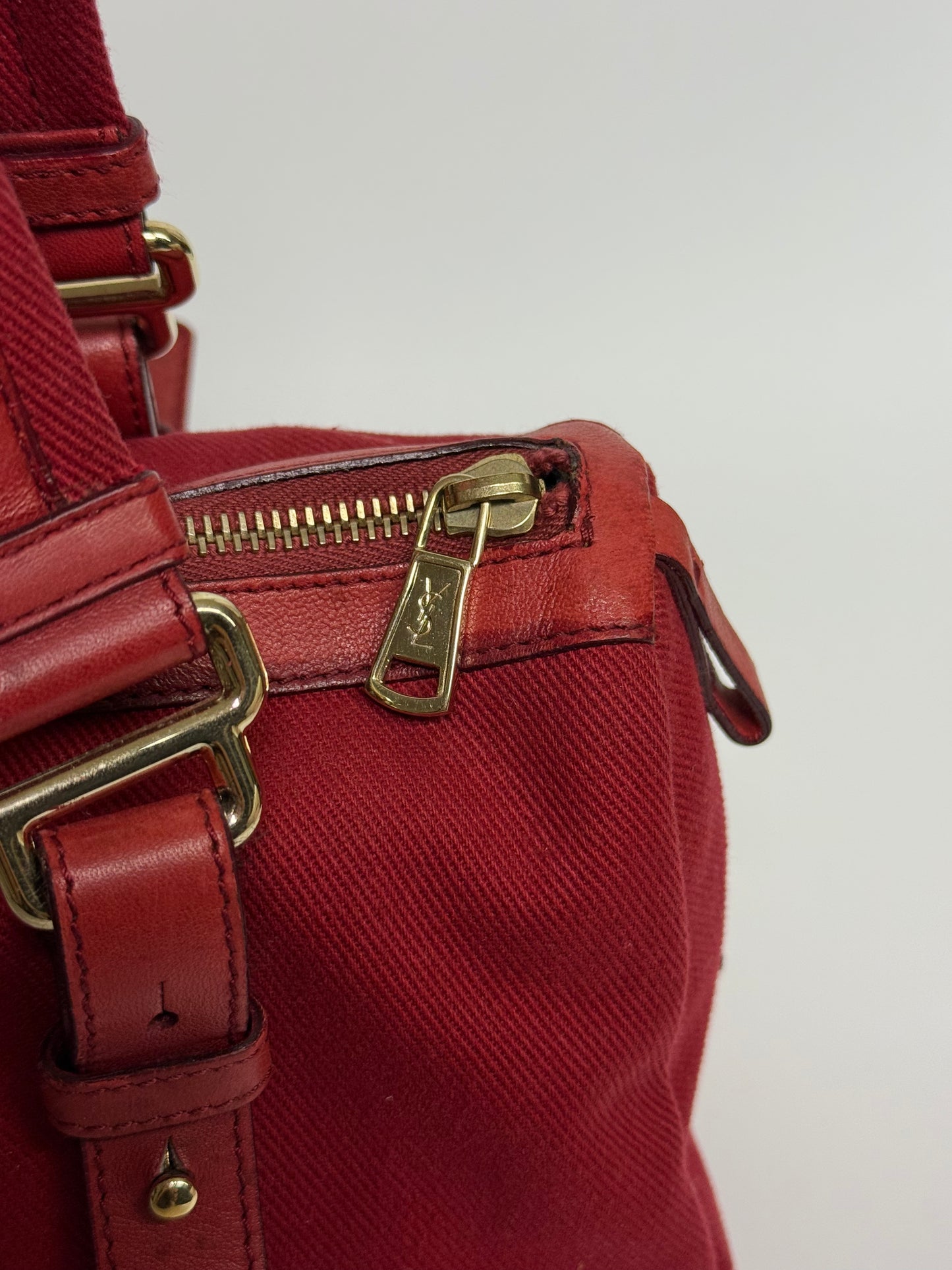 YSL Rive Gauche Red Canvas Tote With Oversized Logo